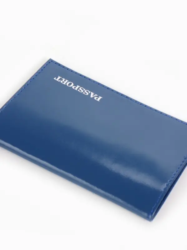 Обложка для паспорта, гладкая натуральная кожа, тиснение фольгой, синяя