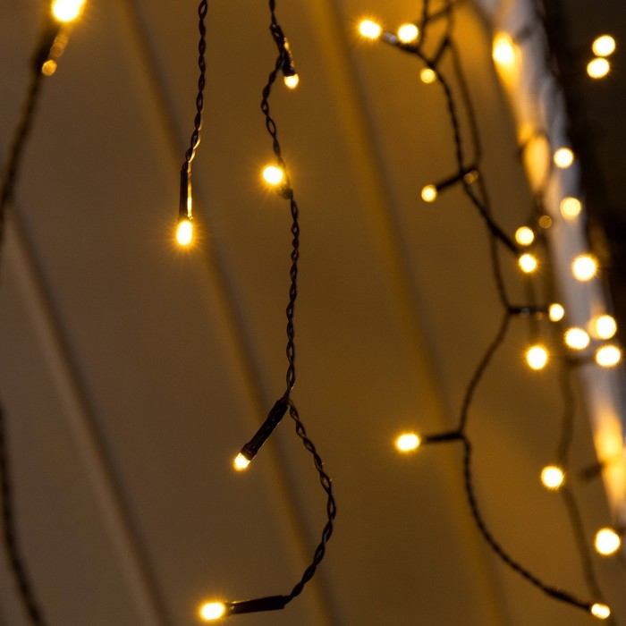 Гирлянда «Бахрома» 3 × 0.6 м, IP44, УМС, тёмная нить, 100 LED, свечение тёплое белое, мерцание, 24 В