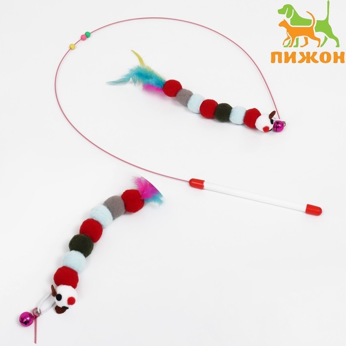 Дразнилка-удочка  Дразнилка-удочка "Гусеница с перьями разноцветная", стальная проволока, 110 см, микс цветов