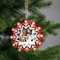 Ёлочная игрушка &laquo;Снежинка со снеговиком&raquo;, 10&times;10 см, 1 LED, от батареек, свечение тёплое белое