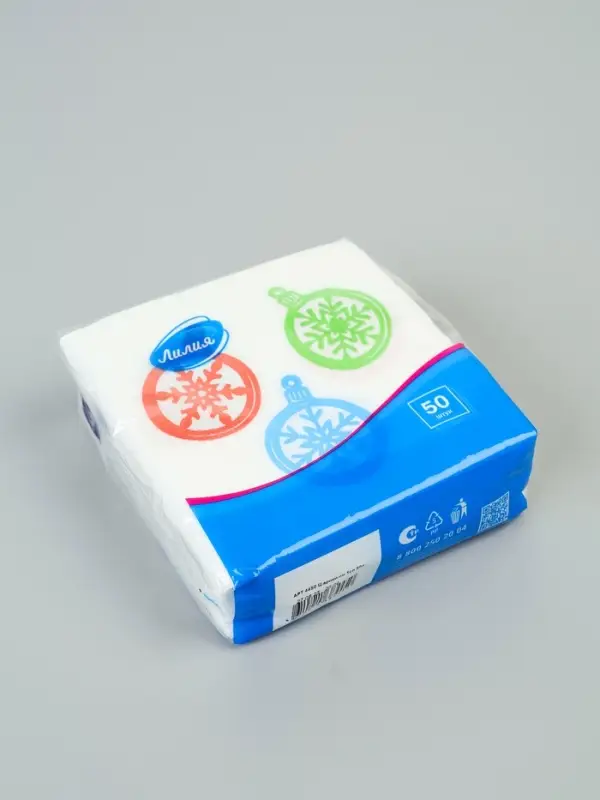 Салфетки бумажные однослойные «Шарики - снежинки», 24х24, 50 шт Салфетки бумажные однослойные «Шарики - снежинки», 24х24, 50 шт