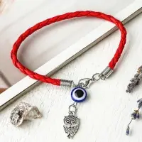 Браслет-оберег &laquo;Красная нить&raquo;, сова с бусиной, синий с чернёным серебром, L=18 см