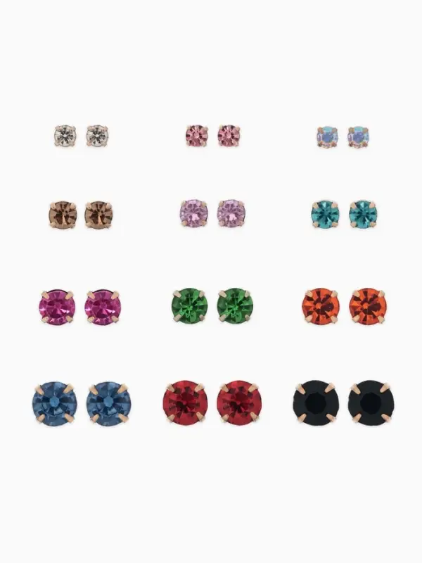 Серьги пусеты 12 пар &laquo;Фантазия&raquo;, маленькие d=3-6 мм, цветные в золоте