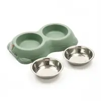 Миска двойная, 26.3&times;16&times;3.9 см, на пластиковом основании, металл, зелёная