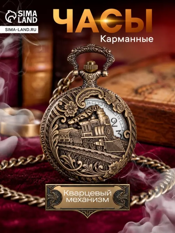 Часы карманные &laquo;Поезд&raquo;, кварцевые, цепочка l-40 см, d=4.5 см
