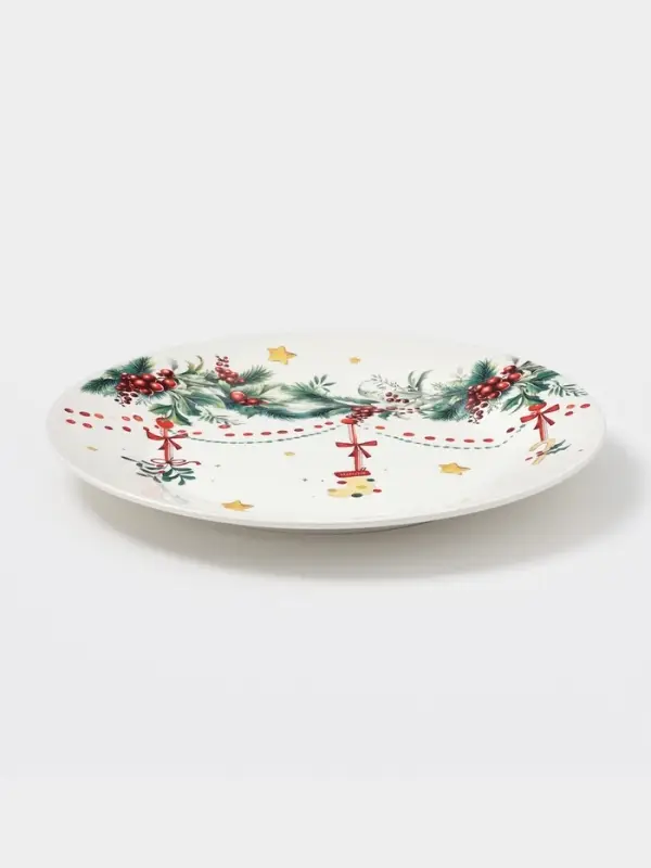 Тарелка Доляна «Новогодние подарки», d=25.5 см, фарфор, белая Тарелка Доляна «Новогодние подарки», d=25.5 см, фарфор, белая