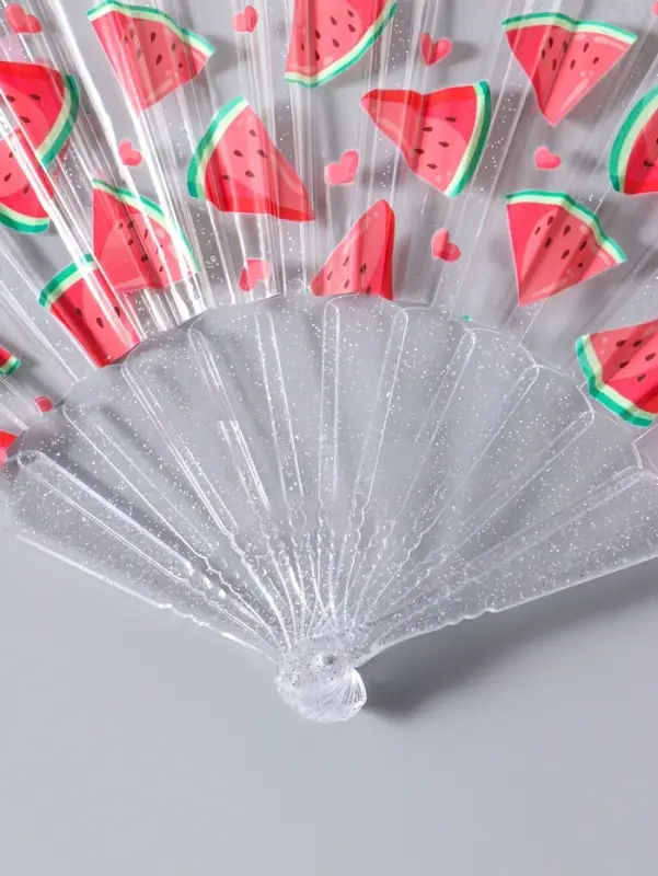 Веер складной пластик &laquo;Кусочки арбуза&raquo;, блеск, 23 см