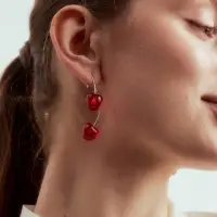 Серьги двойные &laquo;Черешня&raquo;, красные в серебре
