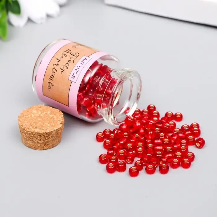 Бисер круглый 6/0 в бутылочке  Бисер круглый 6/0 в бутылочке "Красный" прозрачно-цветной 20 гр