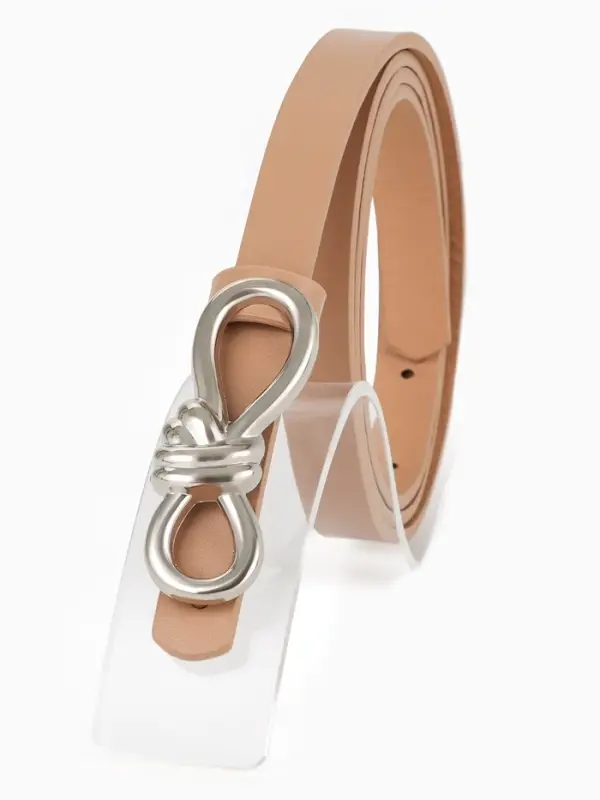 Ремень жен, 02-01-02-04, 1,5*0,3*110 см, без винта, пряжка серебро, гвоздик, бежевый