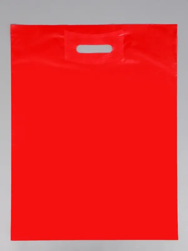 Пакет с вырубной усиленной ручкой ПВД, Красный, 40&times;50 см, 45 мкм