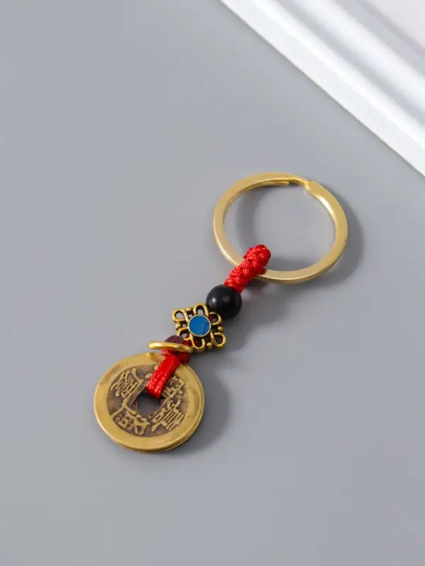 Брелок металл нэцке "5 китайских монет" 0,3х2,5х8 см