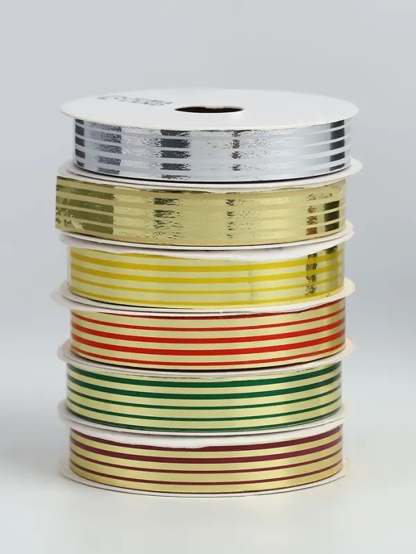 Лента упаковочная для декора и подарков, с металлическим блеском, МИКС, 1.2 см &times; 5 м&plusmn;5%