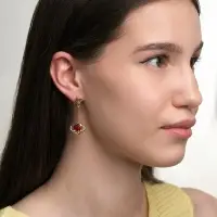 Серьги &laquo;Сердечная вишня&raquo;, красные в золоте