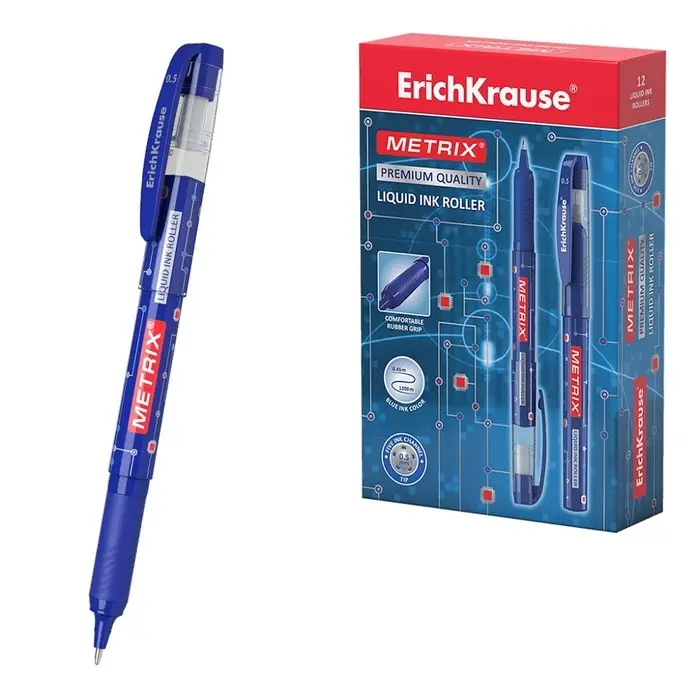 Ручка - роллер Erich Krause METRIX, узел 0.5, чернила синие, длина письма 1200 метров
