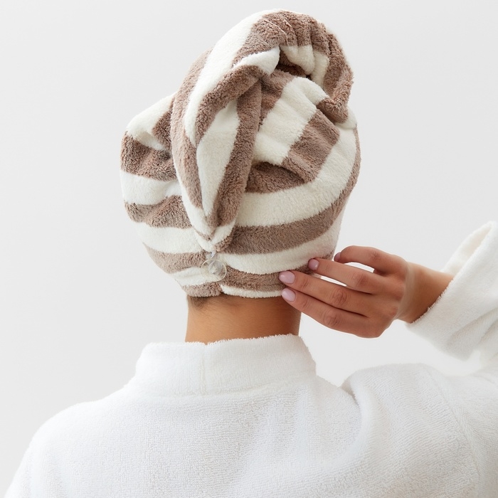 Чалма для сушки волос Этель «Полоски», цв.бежевый, 65*25 см, 100% п/э Чалма для сушки волос Этель «Полоски», цв.бежевый, 65*25 см, 100% п/э