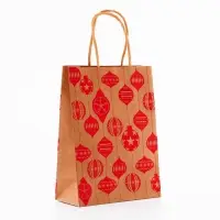 Пакет крафт с тиснением, круглая ручка, &laquo;Ёлочные игрушки&raquo; 15&times;21&times;8 см