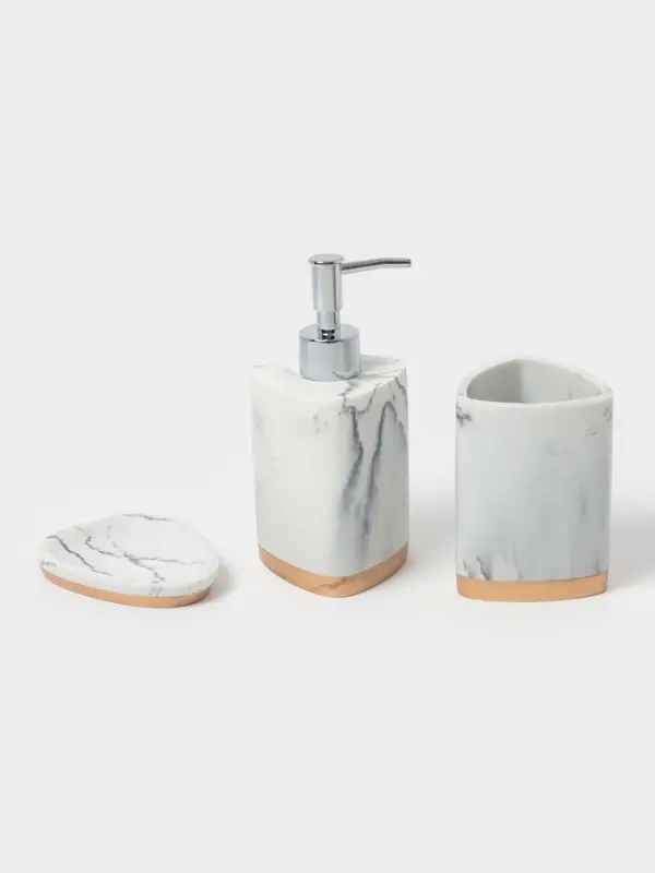 Аксессуары для ванной &laquo;Мрамор&raquo;, 3 предмета, мыльница, дозатор 230 мл, стакан, белые