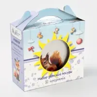 Набор детской посуды Дулевский фарфор &laquo;Белочка&raquo;, 3 предмета: тарелка 175 мл, миска 360 мл, кружка 210 мл, белый