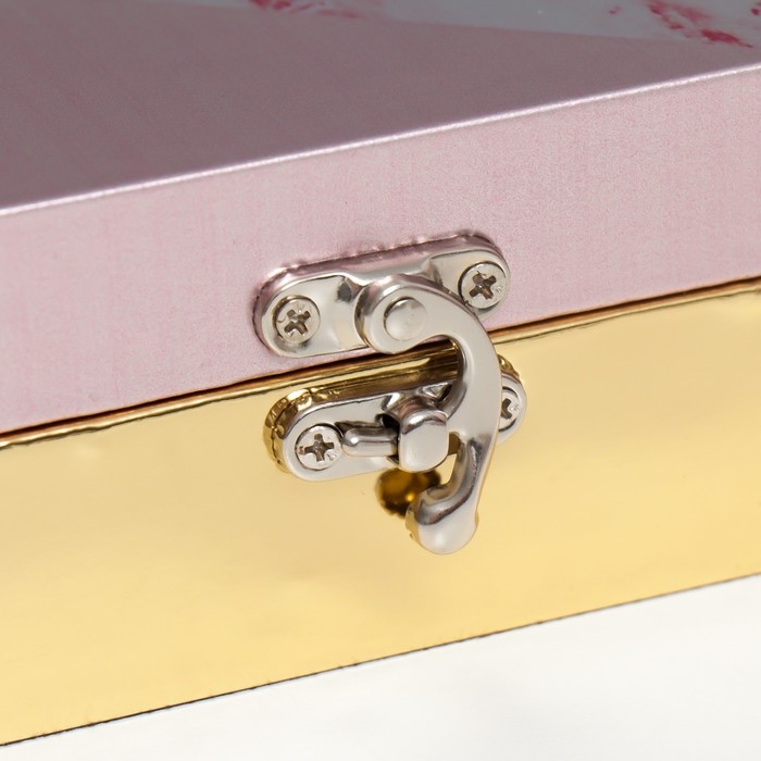 Шкатулка дерево  Шкатулка дерево "Счастье внутри. Розовый мрамор" кожзам глянец 5,5х24х17 см