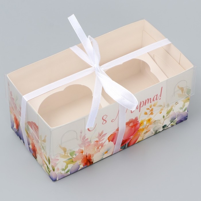 Коробка для капкейка, кондитерская упаковка, 2 ячейки «8 марта», 16 х 8 х 7.5 см Коробка для капкейка, кондитерская упаковка, 2 ячейки «8 марта», 16 х 8 х 7.5 см