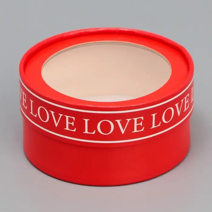 Коробка для макарун, кондитерская упаковка тубус с окном Love, 12&times;12&times;5 см