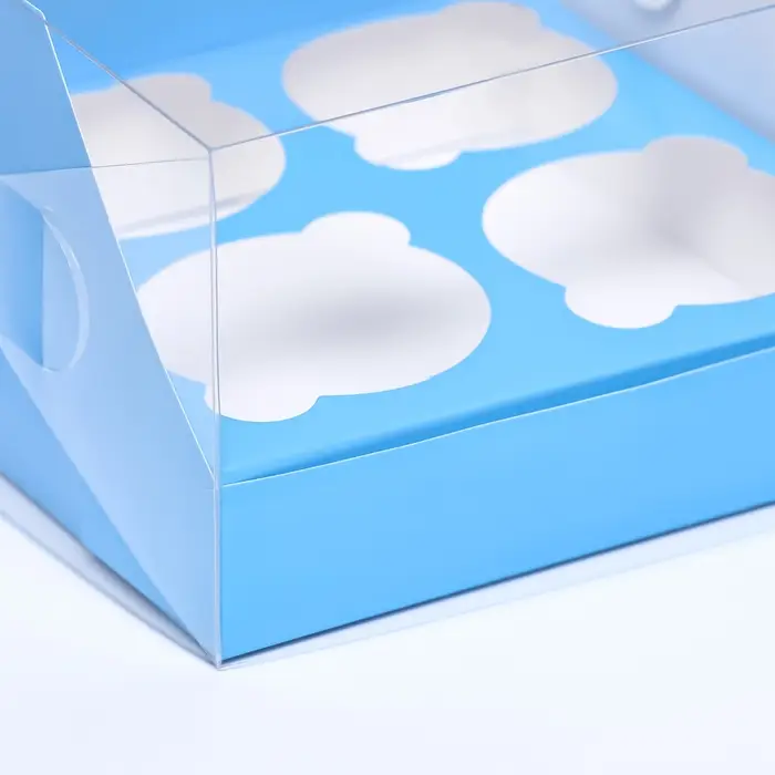 Коробка для 4 капкейков 16×16×10 см, голубая Коробка для 4 капкейков 16×16×10 см, голубая