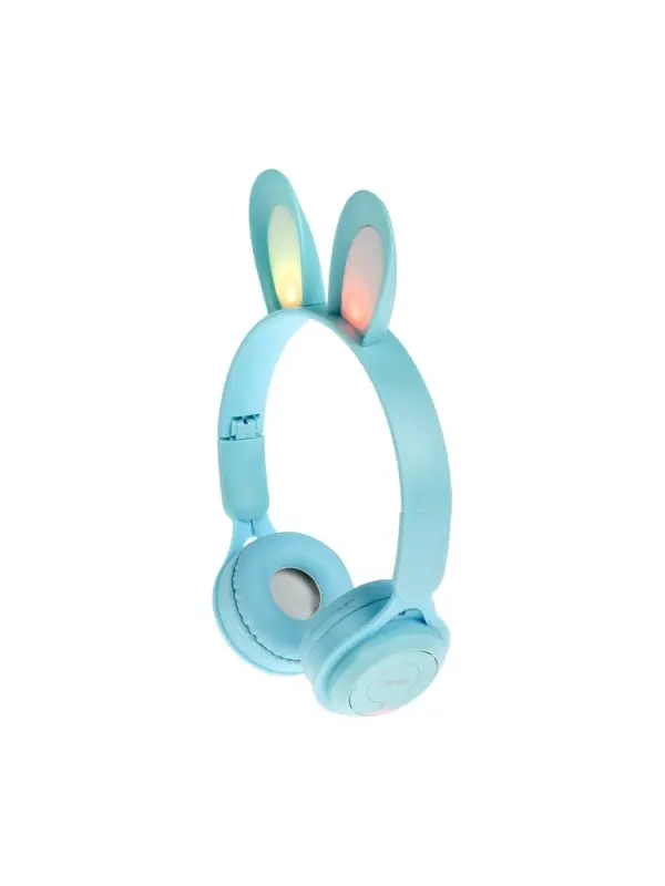 Наушники детские, беспроводные, накладные, с ушками зайца, Y08R, Bluetooth 5.1, с микрофоном, с подсветкой, 400 мАч, синий