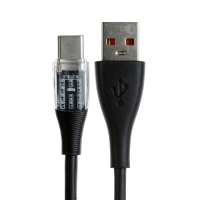 Кабель, 3 А, Type-C - USB, прозрачный, TPE оплётка, 1 м, чёрный