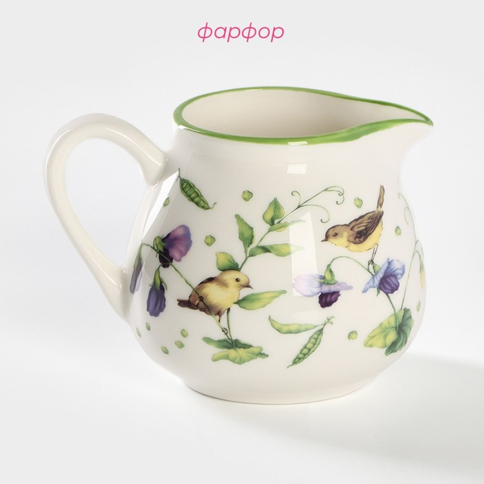 Молочник фарфоровый Доляна «Зелёный сад», 300 мл, 11,5×8×8 см Молочник фарфоровый Доляна «Зелёный сад», 300 мл, 11,5×8×8 см