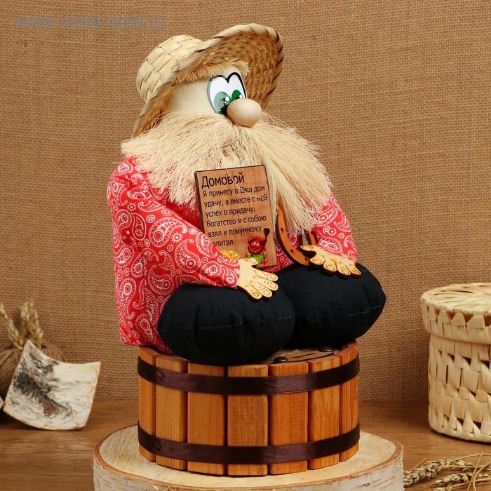 Оберег - домовой Оберег - домовой "Берендей в шляпе, сидит на бочке", h = 30 см, d = 19, микс