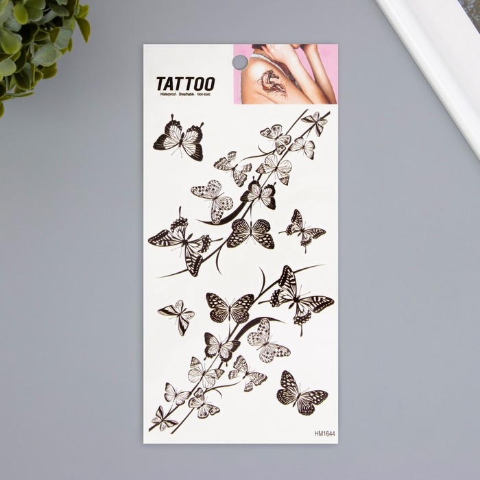Татуировка на тело чёрная Татуировка на тело чёрная "Ветка из бабочек" 10х20,5 см