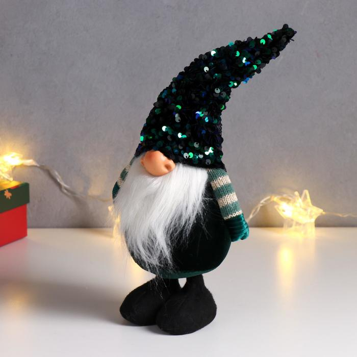 Кукла интерьерная Кукла интерьерная "Дед Мороз в зелёном колпаке с пайетками" 33х9х14 см