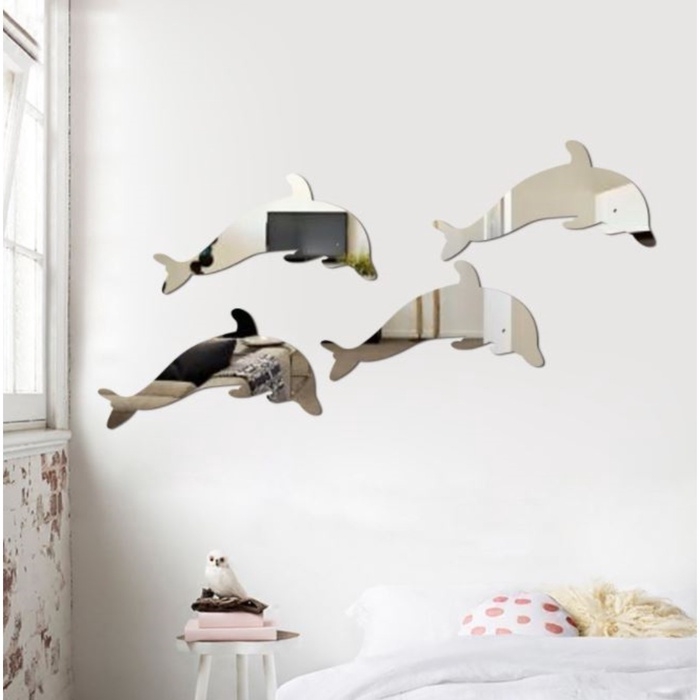 Наклейки интерьерные Наклейки интерьерные "Дельфины", зеркальные, декор на стену, набор 4 шт 30х15 см