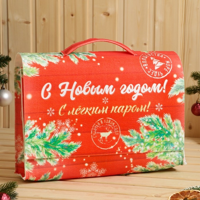 Банный набор в портфеле  Банный набор в портфеле "С новым годом", красный