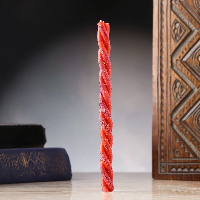 Свеча-скрутка  Свеча-скрутка "Влечение партнера" с розой, семенами укропа и пачули, 16х1,2 см, красный