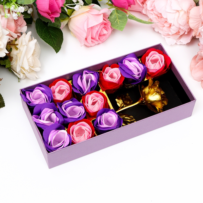 Мыльные розочки цветных оттенков и золотая роза, набор Мыльные розочки цветных оттенков и золотая роза, набор
