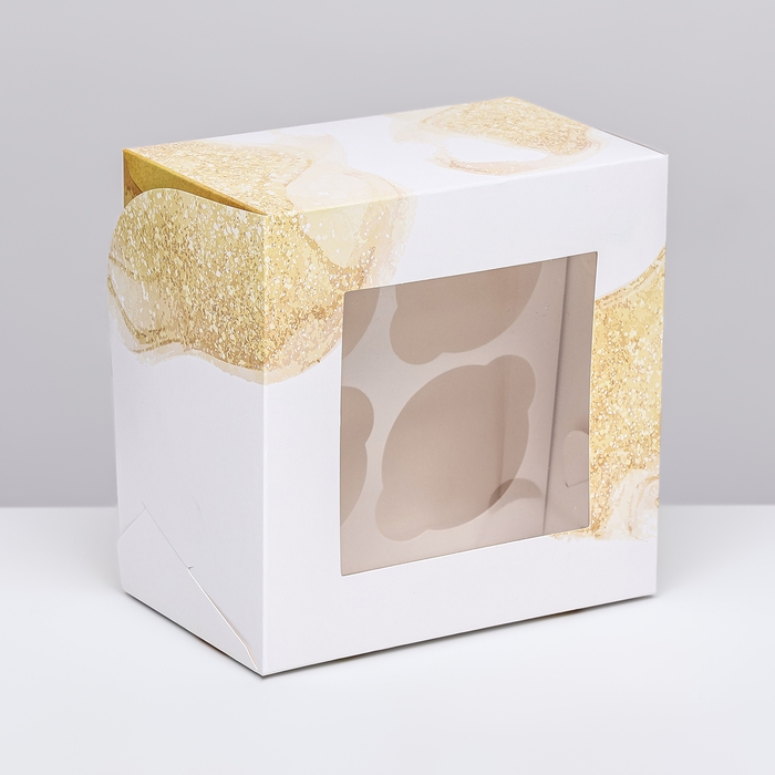 Коробка для 4 капкейков с окном ,  Коробка для 4 капкейков с окном , "Бант", 16 х 16 х 10 см