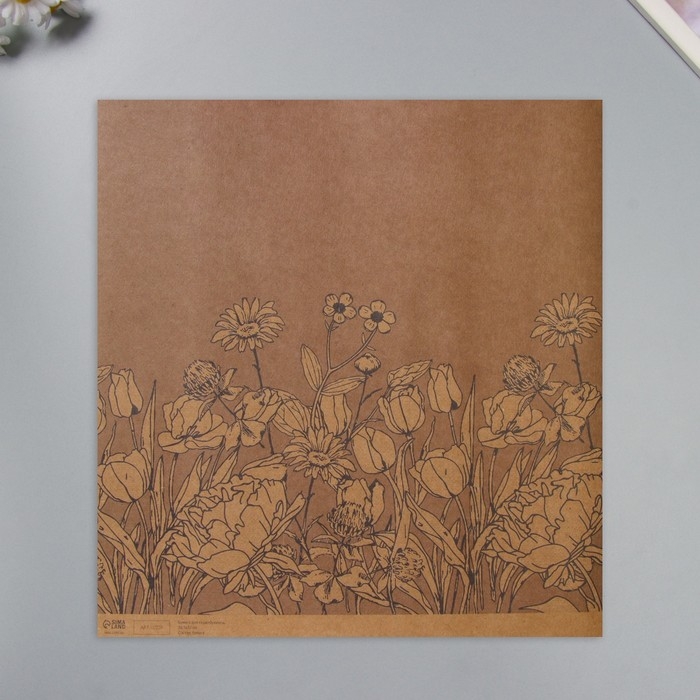 Бумага для скрапбукинга крафт Бумага для скрапбукинга крафт "Полевые цветы" плотность 180 гр набор 5 шт 30,5х32 см