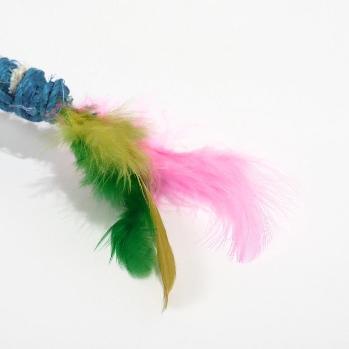 Дразнилка для кошек  Дразнилка для кошек "Двойной пушок", с шариком и сизалевой обмоткой, 32 см, синяя/белая