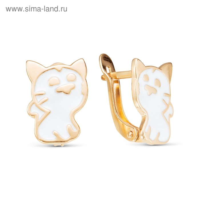 Серьги детские «Котёнок» розовое золочение, цвет белый Серьги детские «Котёнок» розовое золочение, цвет белый