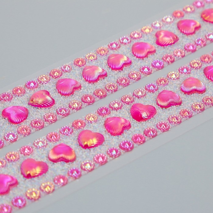 Наклейка пластик стразы Наклейка пластик стразы "Сердечки с микробисером" МИКС 31,5х6,7 см