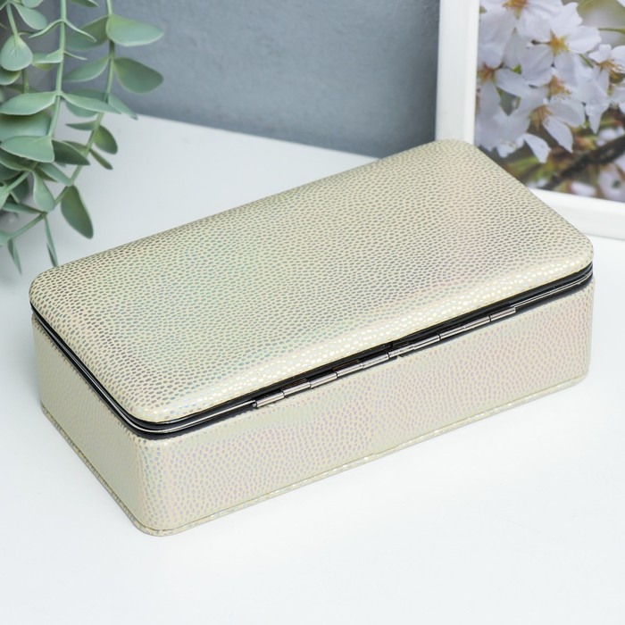 Шкатулка кожзам для украшений  Шкатулка кожзам для украшений "Маленькие пятнышки. Золото голография" 6х9,8х18,5 см