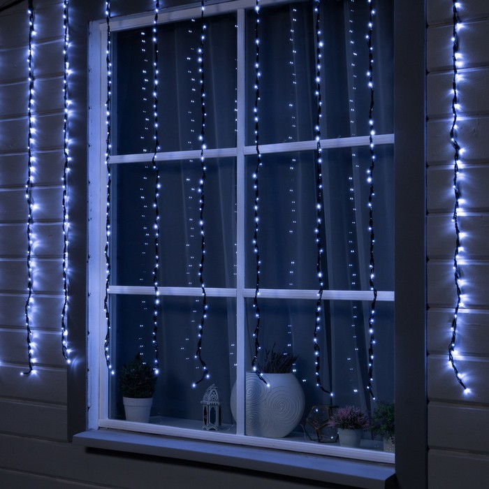 Гирлянда «Водопад» 2 × 1.5 м, IP44, УМС, прозрачная нить, 400 LED, свечение белое, 8 режимов, 220 В