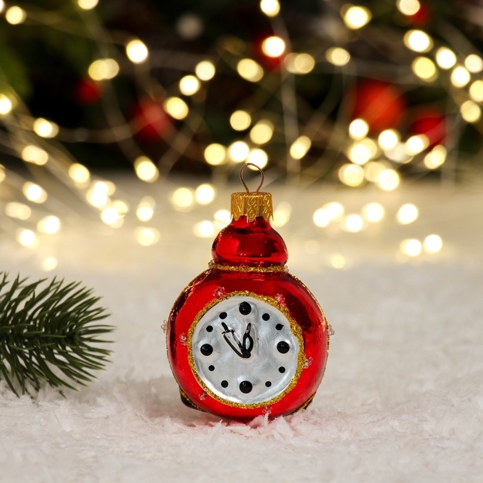 Ёлочное украшение Ёлочное украшение "Часы - будильник", красный, в подарочной упаковке h- 8,5 см
