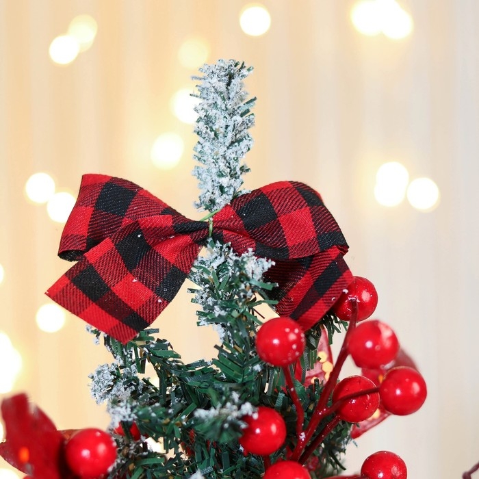 Ёлка декор Ёлка декор "Праздничная" бантик клетка листья блеск, 14х26 см, красный