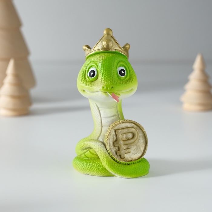 Сувенир полистоун Сувенир полистоун "Змейка в короне с подковой/монеткой" МИКС 5х4х8,5 см