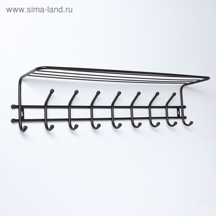 Вешалка настенная с полкой «Комфорт», 9 крючков, цвет чёрный Вешалка настенная с полкой «Комфорт», 9 крючков, цвет чёрный