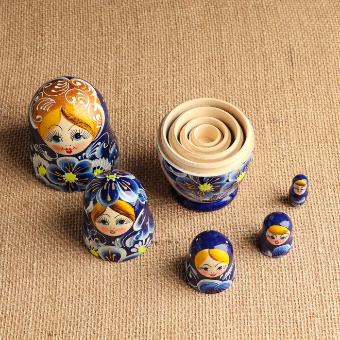 Матрёшка 5-ти кукольная  Матрёшка 5-ти кукольная "Нина" синяя , 13см, ручная роспись.
