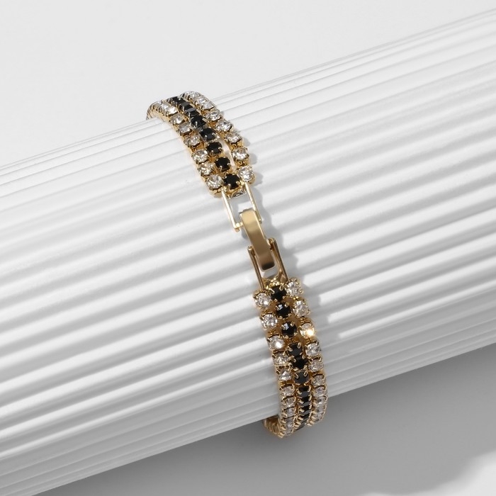 Браслет со стразами «Лёд» элегантность, строчки, цвет бело-чёрный в золоте, L=18 см Браслет со стразами «Лёд» элегантность, строчки, цвет бело-чёрный в золоте, L=18 см